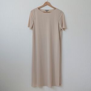 COS Midi Short Sleeve Dress with Sheer Overlay and Side Slit in Sand Size XS